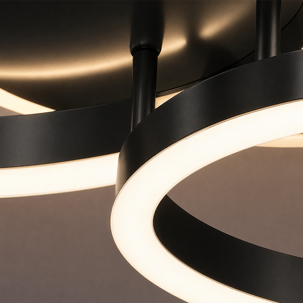 LED lustr s dálkovým ovládáním RINOVA 66W, 2 kruhy, studené/teplé/neutrální světlo, stmívatelné, černé LED lustry s dálkovým ovládáním Výchozí název Alessandro Design