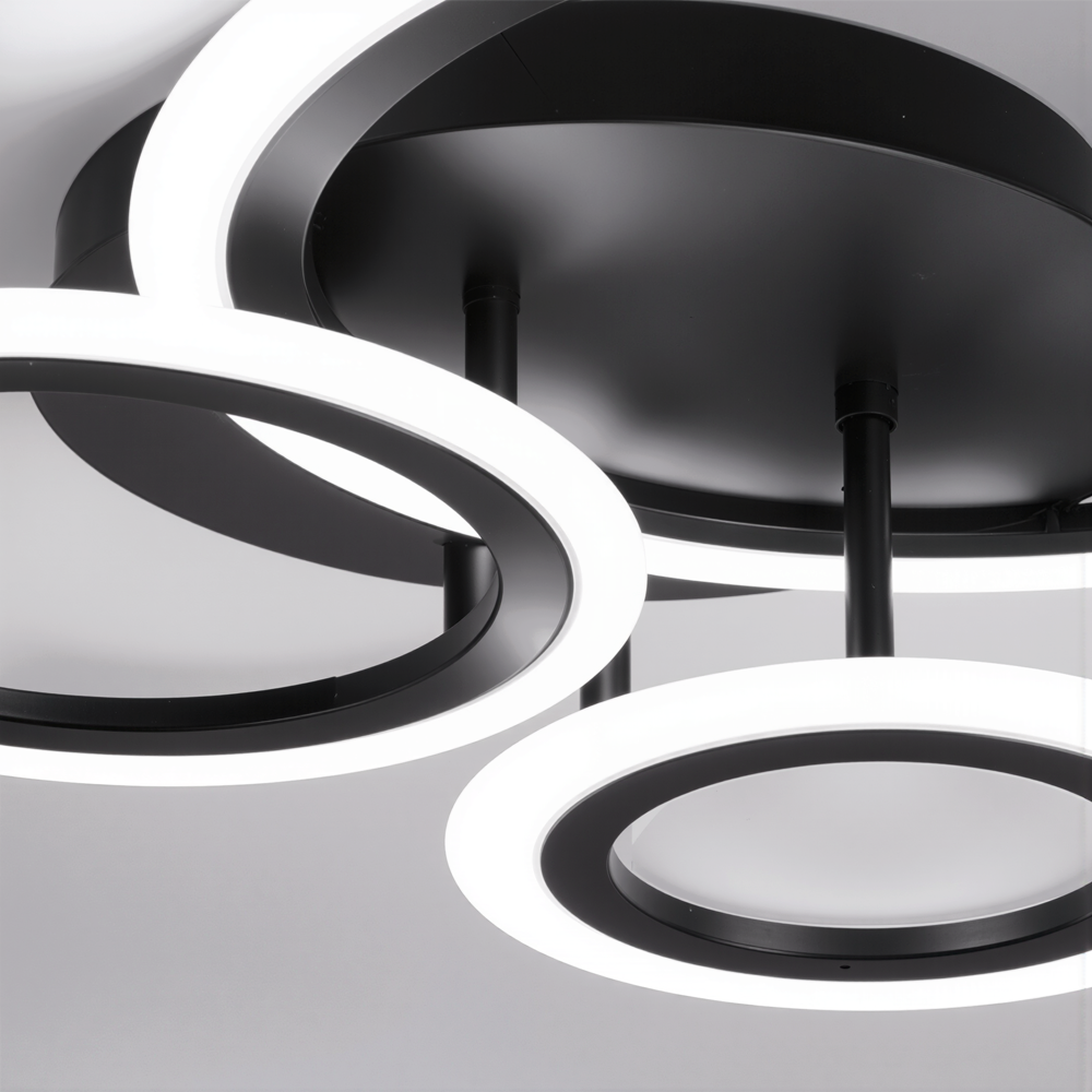 LED lustr s dálkovým ovládáním BETTY 40W, 3 kruhy, studené/teplé/neutrální světlo, stmívatelné, černé LED lustry s dálkovým ovládáním Výchozí název Alessandro Design