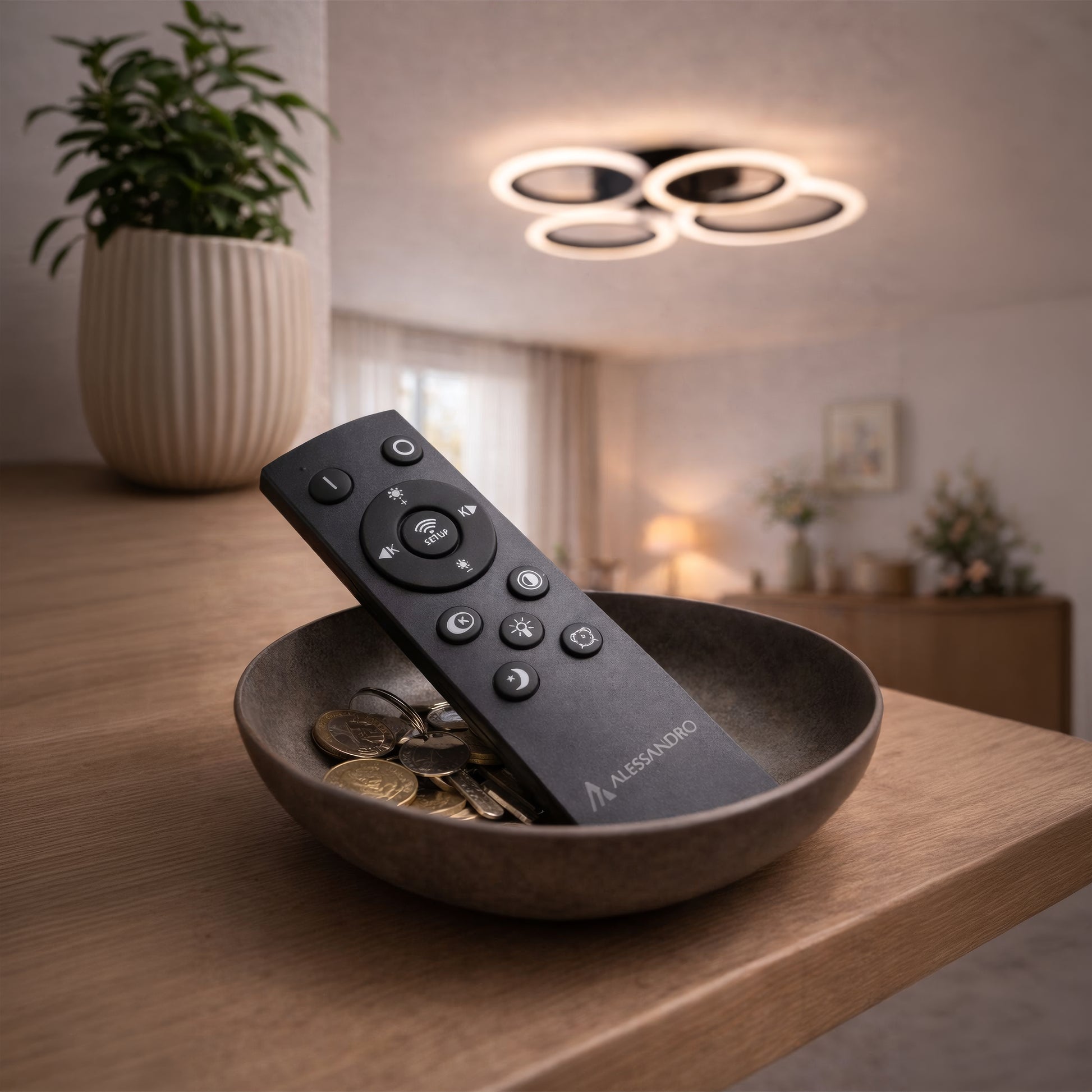 LED lustr s dálkovým ovládáním BETTY 41W, 4 kruhy, studené/teplé/neutrální/RGB světlo, stmívatelné, černé LED lustry s dálkovým ovládáním Výchozí název Alessandro Design