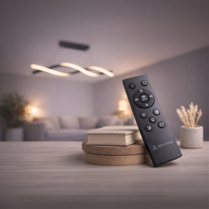Závěsný LED lustr s dálkovým ovládáním, FLUX, 27W, 116cm, studené/teplé/neutrální světlo 3000K/4000K/6000K, stmívatelný, černý, nastavitelná výška, kovové a silikonové moderní lustry Výchozí název Design Alessandro
