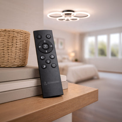 LED lustr s dálkovým ovládáním BETTY 82W, 6 kruhů, studené/teplé/neutrální světlo, stmívatelné, černé LED lustry s dálkovým ovládáním Výchozí název Alessandro Design