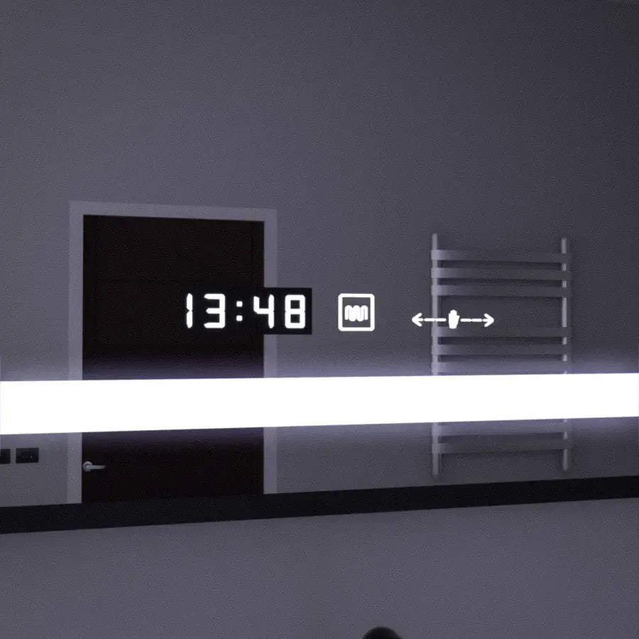 Obdélníkové LED zrcadlo, 120x80cm, Marcello MotionGlow Sensor, Systém odmlžování, Hodiny & Teploměr, Kosmetická lupa, Stmívatelné Marcello Mirrors Výchozí název Alessandro Design
