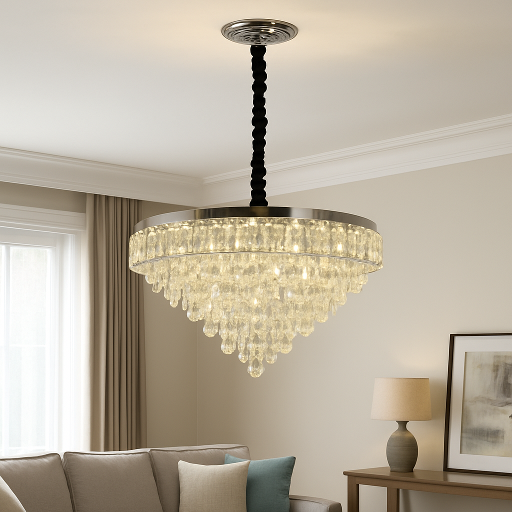 MEILI CRYSTAL CASCADA 500 – Křišťálový LED lustr, 112W, Ø500 mm, s dálkovým ovládáním Křišťálové lustry Výchozí název Alessandro Design