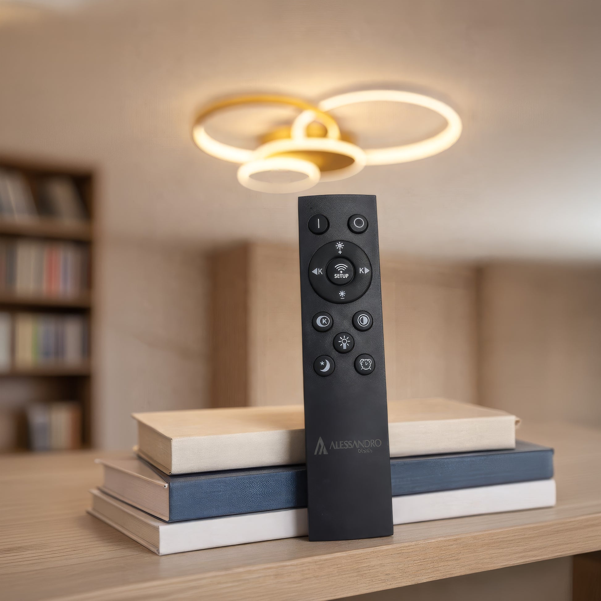 LED lustr s dálkovým ovládáním KILLIAN 80W, 4 kruhy, studené/teplé/neutrální světlo, stmívatelné, zlaté LED lustry s dálkovým ovládáním Výchozí název Alessandro Design