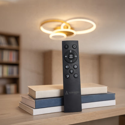 LED lustr s dálkovým ovládáním KILLIAN 80W, 4 kruhy, studené/teplé/neutrální světlo, stmívatelné, zlaté LED lustry s dálkovým ovládáním Výchozí název Alessandro Design