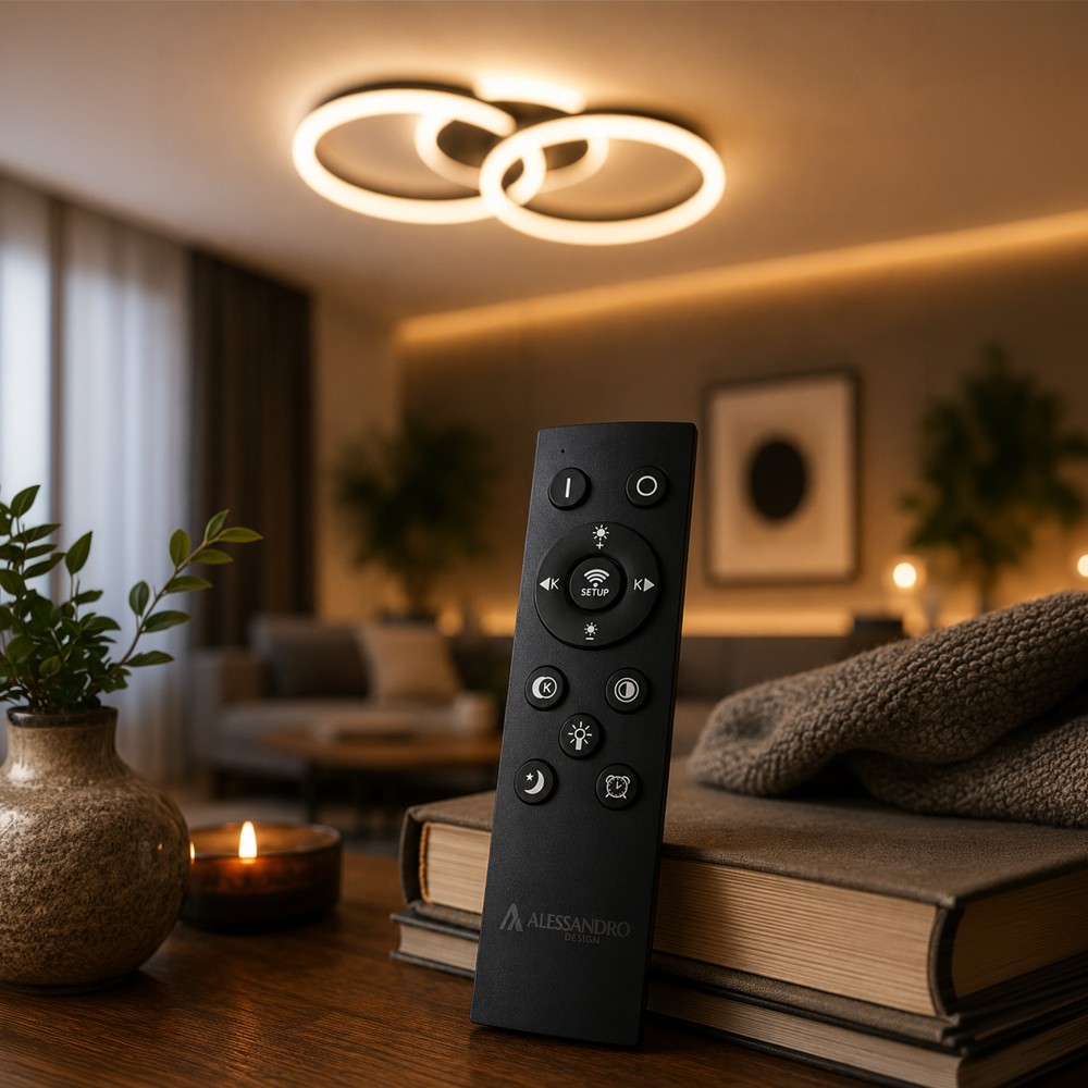 LED lustr s dálkovým ovládáním RIGA LILITH 34W, 2 kruhy, studené/teplé/neutrální světlo, stmívatelné, černé LED lustry s dálkovým ovládáním Výchozí název Alessandro Design