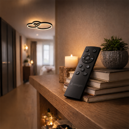 LED lustr s dálkovým ovládáním RINOVA 66W, 2 kruhy, studené/teplé/neutrální světlo, stmívatelné, černé LED lustry s dálkovým ovládáním Výchozí název Alessandro Design