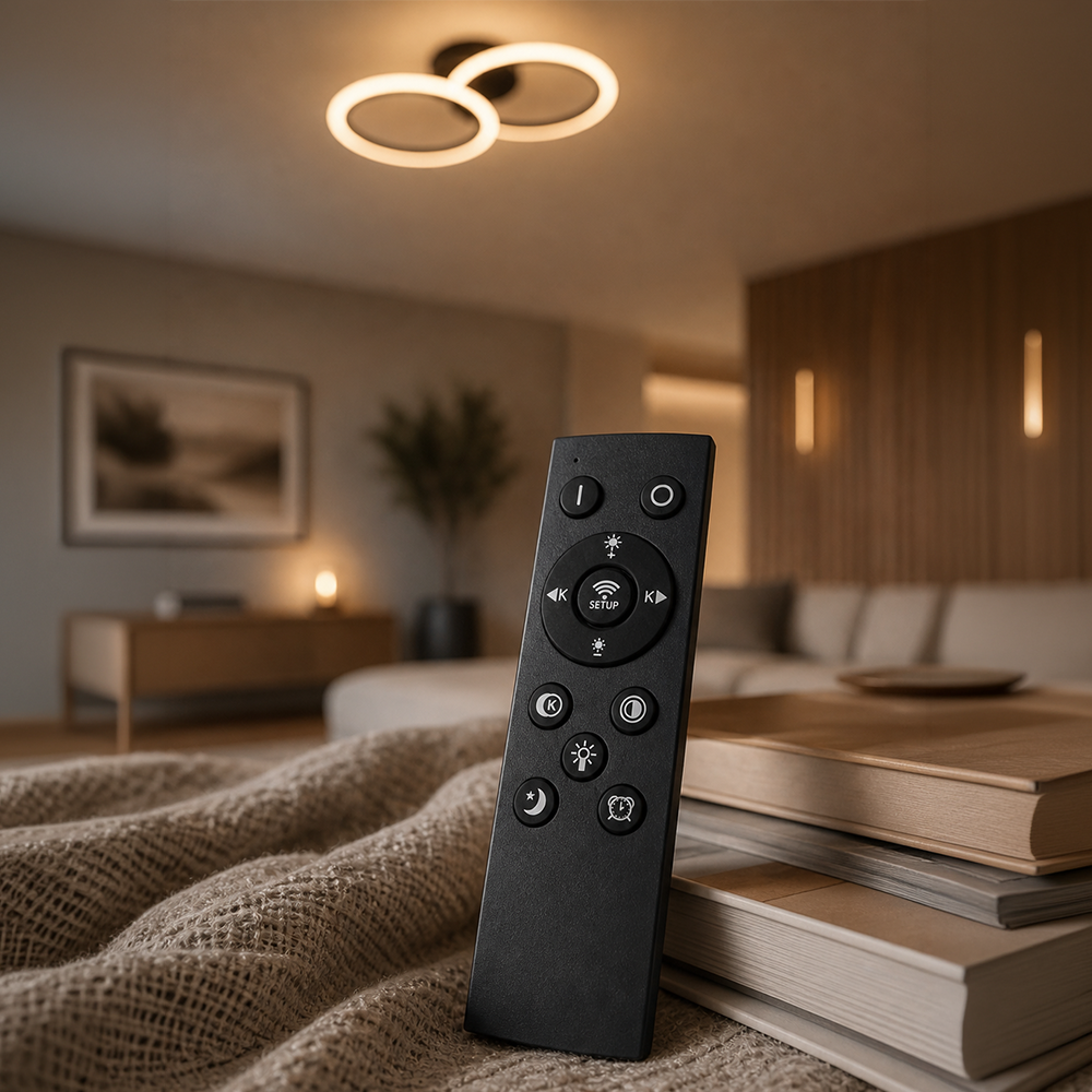 LED lustr s dálkovým ovládáním BETTY 27W, 2 kruhy, studené/teplé/neutrální světlo, stmívatelné, černé LED lustry s dálkovým ovládáním Výchozí název Alessandro Design