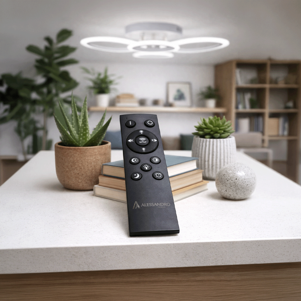 LED lustr s dálkovým ovládáním BETTY 43W, 4 kruhy, studené/teplé/neutrální světlo, stmívatelné, bílý LED lustr s dálkovým ovládáním Výchozí název Alessandro Design