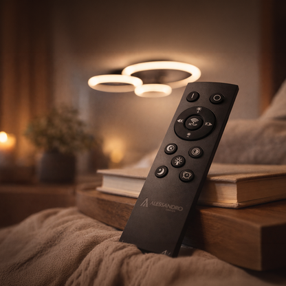 LED lustr s dálkovým ovládáním BETTY 40W, 3 kruhy, studené/teplé/neutrální světlo, stmívatelné, černé LED lustry s dálkovým ovládáním Výchozí název Alessandro Design