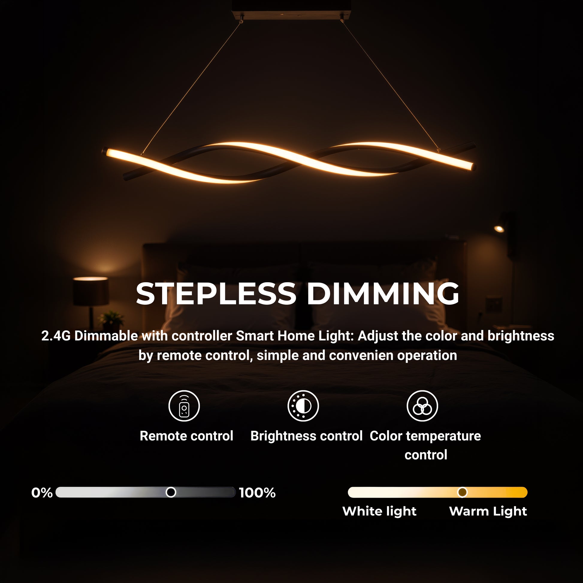 Závěsný LED lustr s dálkovým ovládáním, FLUX, 27W, 116cm, studené/teplé/neutrální světlo 3000K/4000K/6000K, stmívatelný, černý, nastavitelná výška, kovové a silikonové moderní lustry Výchozí název Design Alessandro