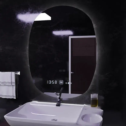 Oválné LED zrcadlo, 60x80cm, Ranya Marcello MotionGlow senzor, Odmlžovací systém, Hodiny a teploměr, Dimabila Marcello zrcadla Výchozí název Alessandro Design
