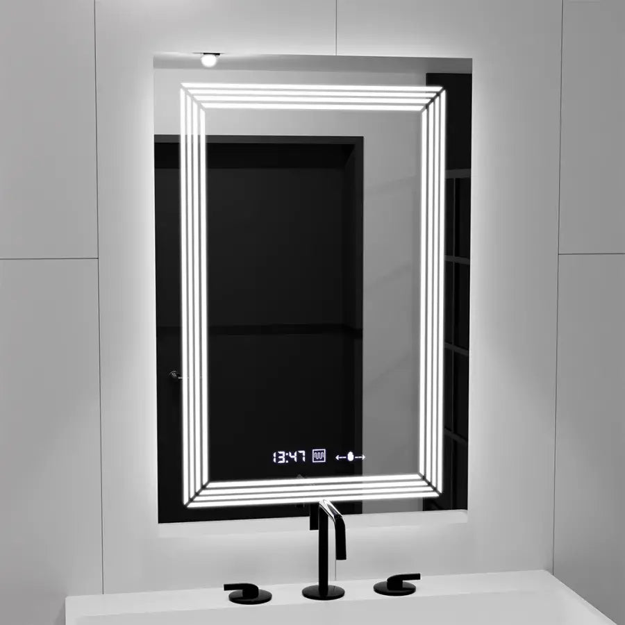 Obdélníkové LED zrcadlo, 60x80cm, senzor pohybu Venezia Marcello MotionGlow, systém odmlžování, hodiny a teploměr, stmívatelné, teplé neutrální studené světlo 3000K/4000K/6000K Marcello Mirrors Výchozí název Alessandro Design