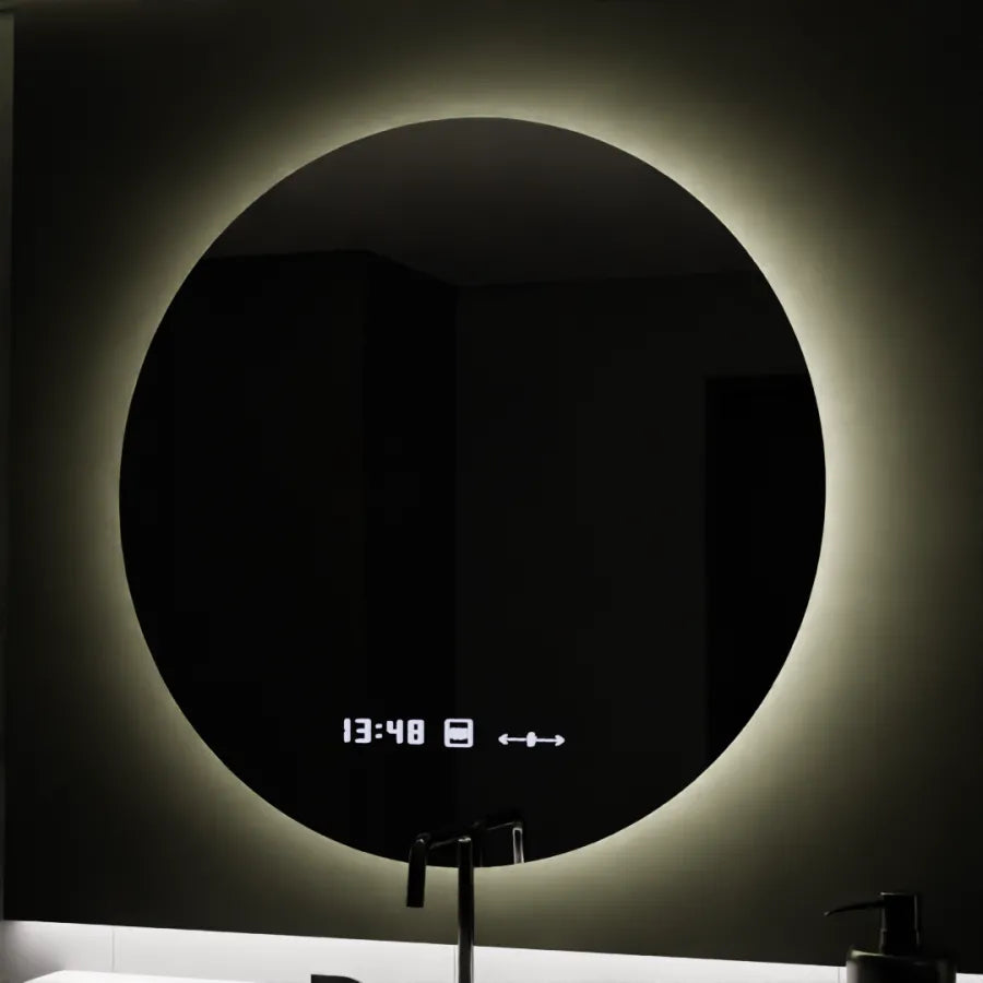 LED kulaté zrcadlo, 80 cm, Serenite MotionGlow Marcello, systém odmlžování, hodiny a teploměr, stmívatelná zrcátka Marcello Výchozí název Alessandro Design