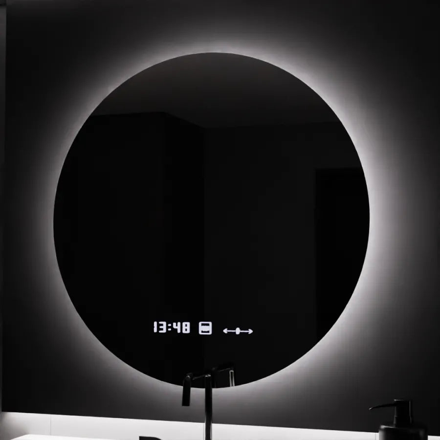LED kulaté zrcadlo, 80 cm, Serenite MotionGlow Marcello, systém odmlžování, hodiny a teploměr, stmívatelná zrcátka Marcello Výchozí název Alessandro Design