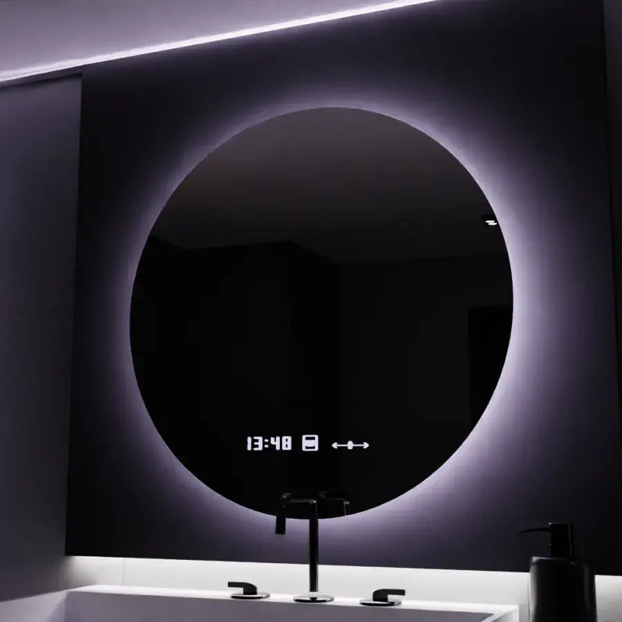 LED kulaté zrcadlo, 70 cm, Serenite MotionGlow Marcello, systém odmlžování, hodiny a teploměr, stmívatelná zrcátka Marcello Výchozí název Alessandro Design