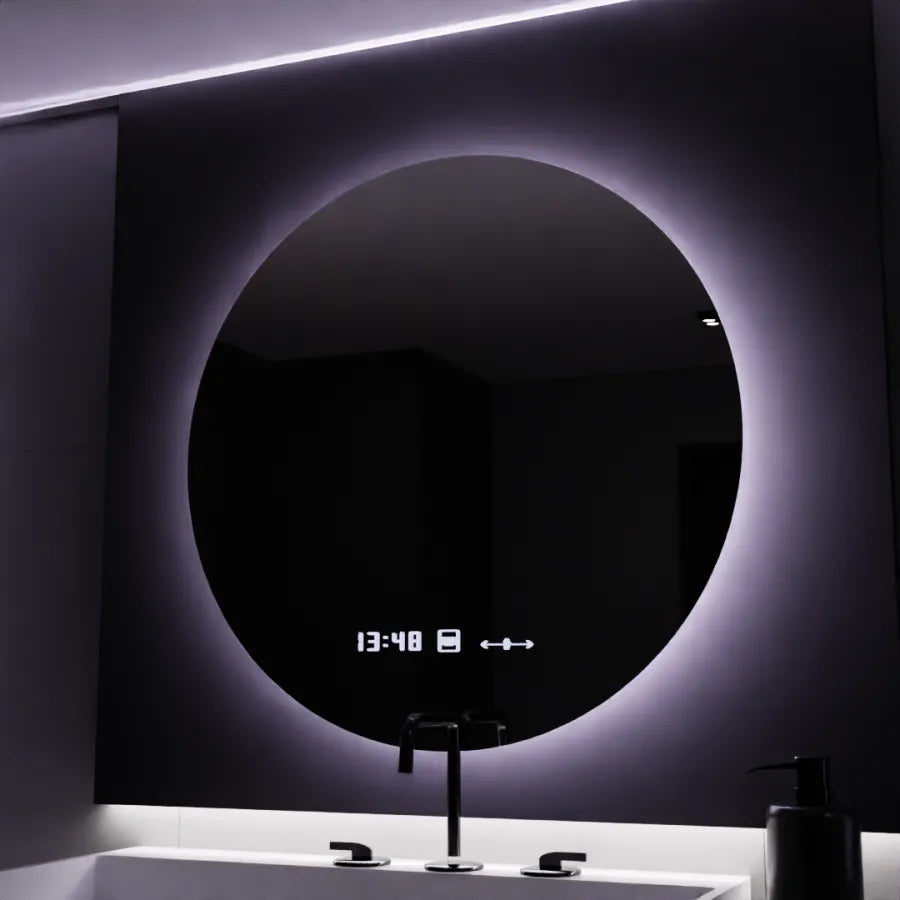 LED kulaté zrcadlo, 80 cm, Serenite MotionGlow Marcello, systém odmlžování, hodiny a teploměr, stmívatelná zrcátka Marcello Výchozí název Alessandro Design