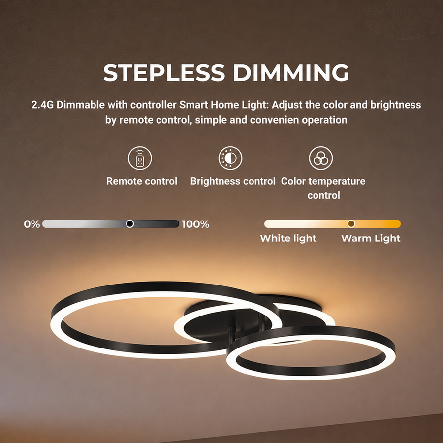 LED lustr s dálkovým ovládáním RINOVA 66W, 2 kruhy, studené/teplé/neutrální světlo, stmívatelné, černé LED lustry s dálkovým ovládáním Výchozí název Alessandro Design
