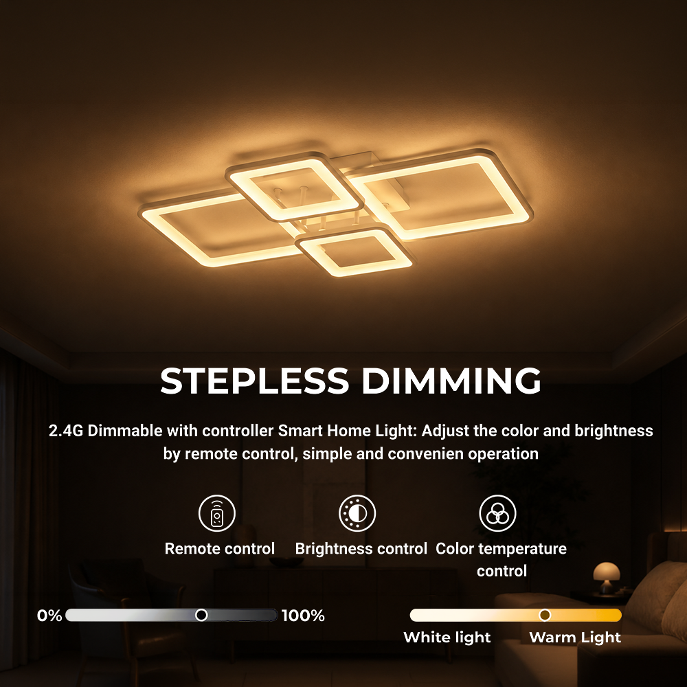 LED lustr s dálkovým ovládáním ELLA 67W, 4 čtverce, studené/teplé/neutrální světlo, stmívatelné, bílý LED lustr s dálkovým ovládáním Výchozí název Alessandro Design