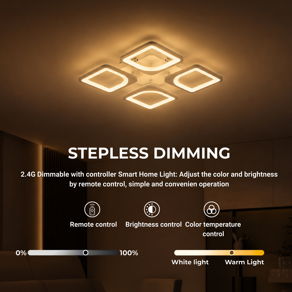 LED lustr s dálkovým ovládáním ZOE 53W, 4 čtverce, studené/teplé/neutrální světlo, stmívatelné, bílý LED lustr s dálkovým ovládáním Výchozí název Alessandro Design