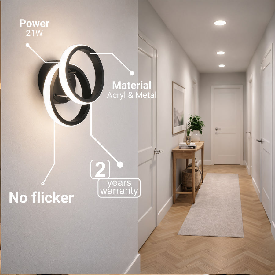 LED lustr VERTEX CIRCULA 21W, 2 kruhy, kovové rámy, studené/teplé/neutrální světlo 3000K/4000K/6000K, černá, kovové LED lustry Výchozí název Alessandro Design