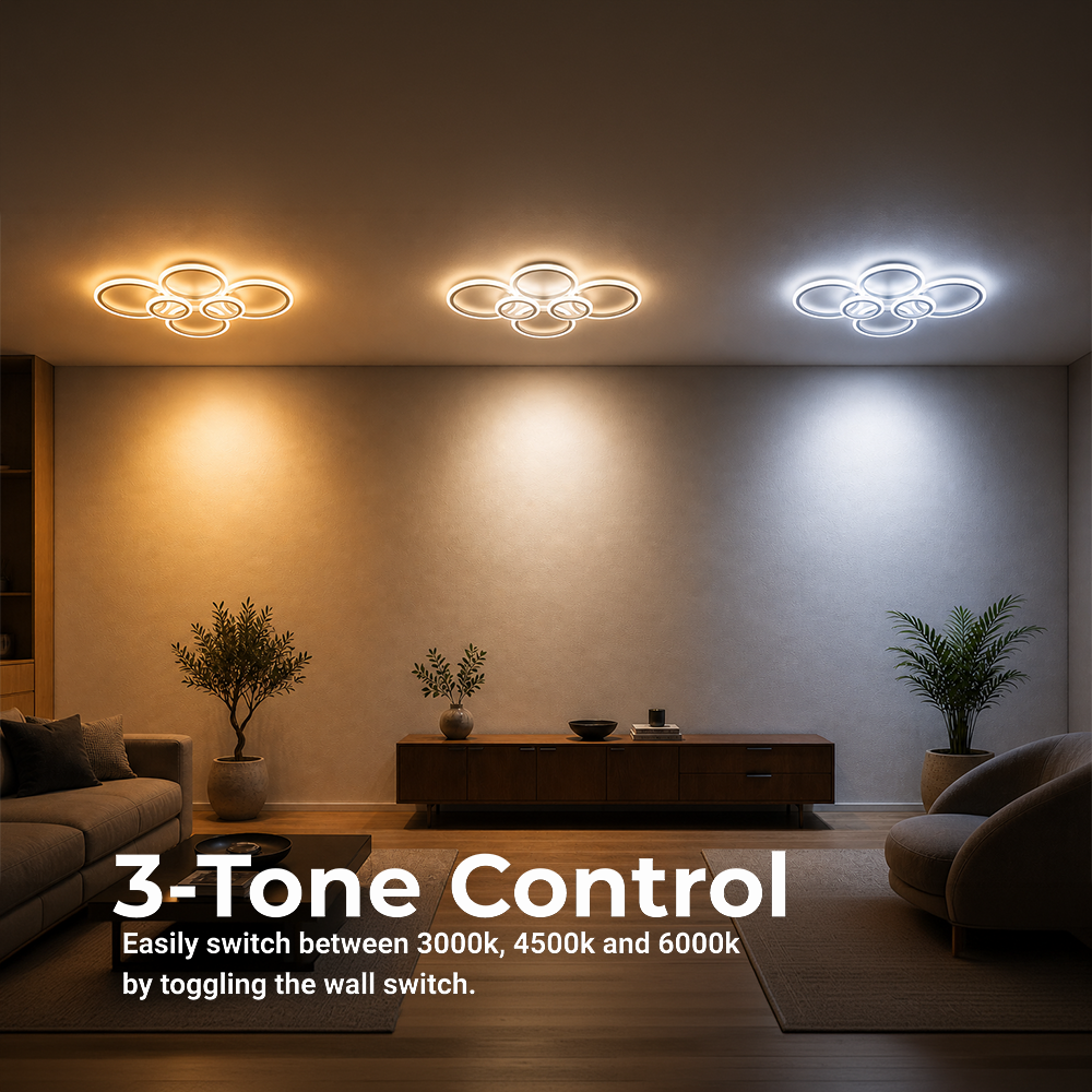 LED lustr s dálkovým ovládáním BETTY 82W, 6 kruhů, studené/teplé/neutrální světlo, stmívatelné, bílý LED lustr s dálkovým ovládáním Výchozí název Alessandro Design
