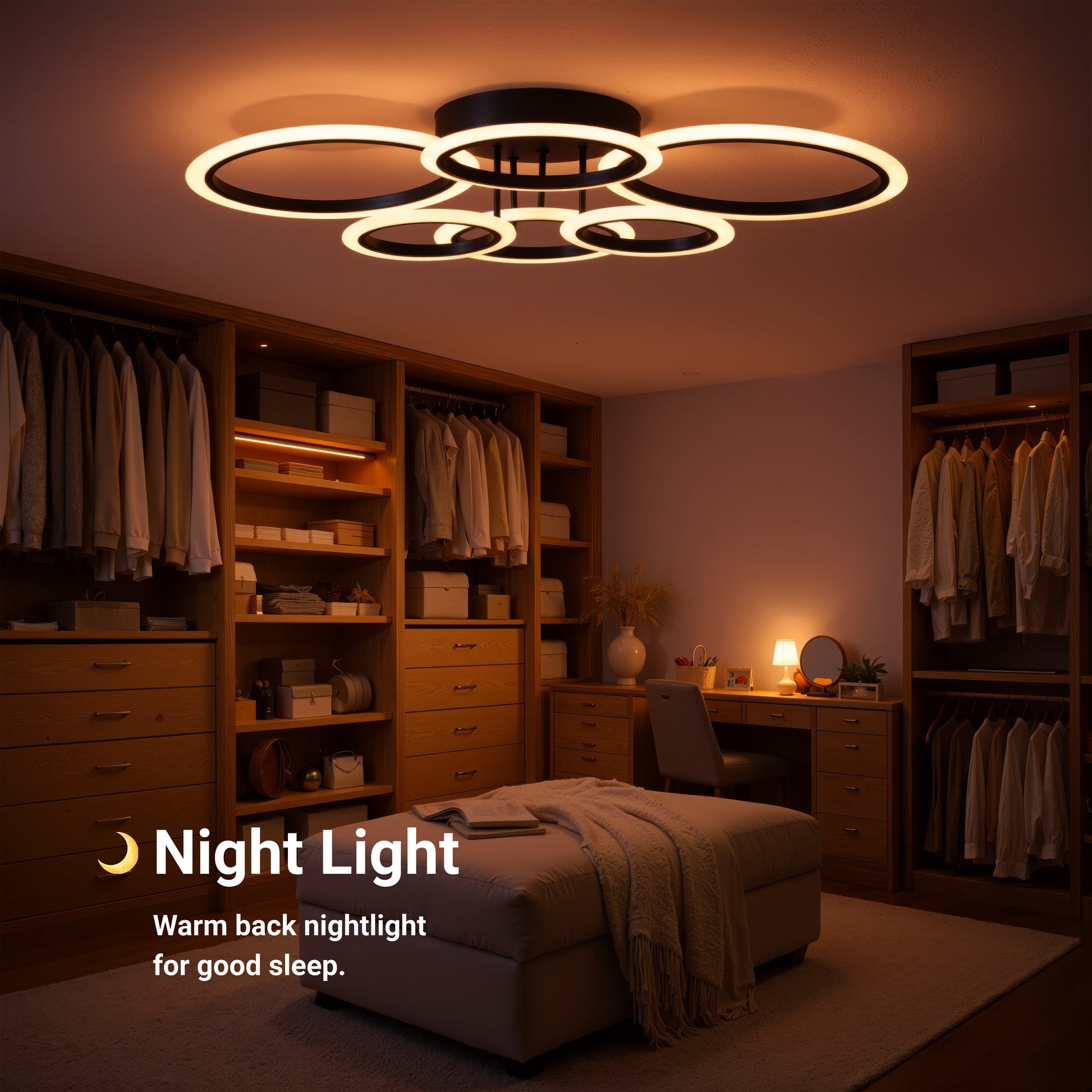 LED lustr s dálkovým ovládáním BETTY 82W, 6 kruhů, studené/teplé/neutrální světlo, stmívatelné, černé LED lustry s dálkovým ovládáním Výchozí název Alessandro Design
