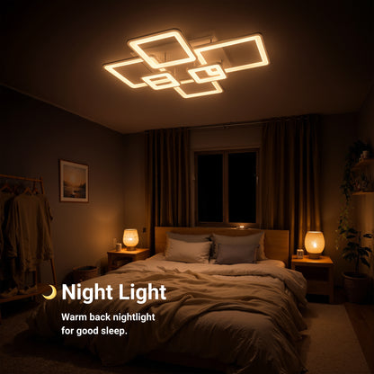 LED lustr s dálkovým ovládáním ELLA 119W, 6 čtverců, studené/teplé/neutrální světlo, stmívatelné, bílý LED lustr s dálkovým ovládáním Výchozí název Alessandro Design