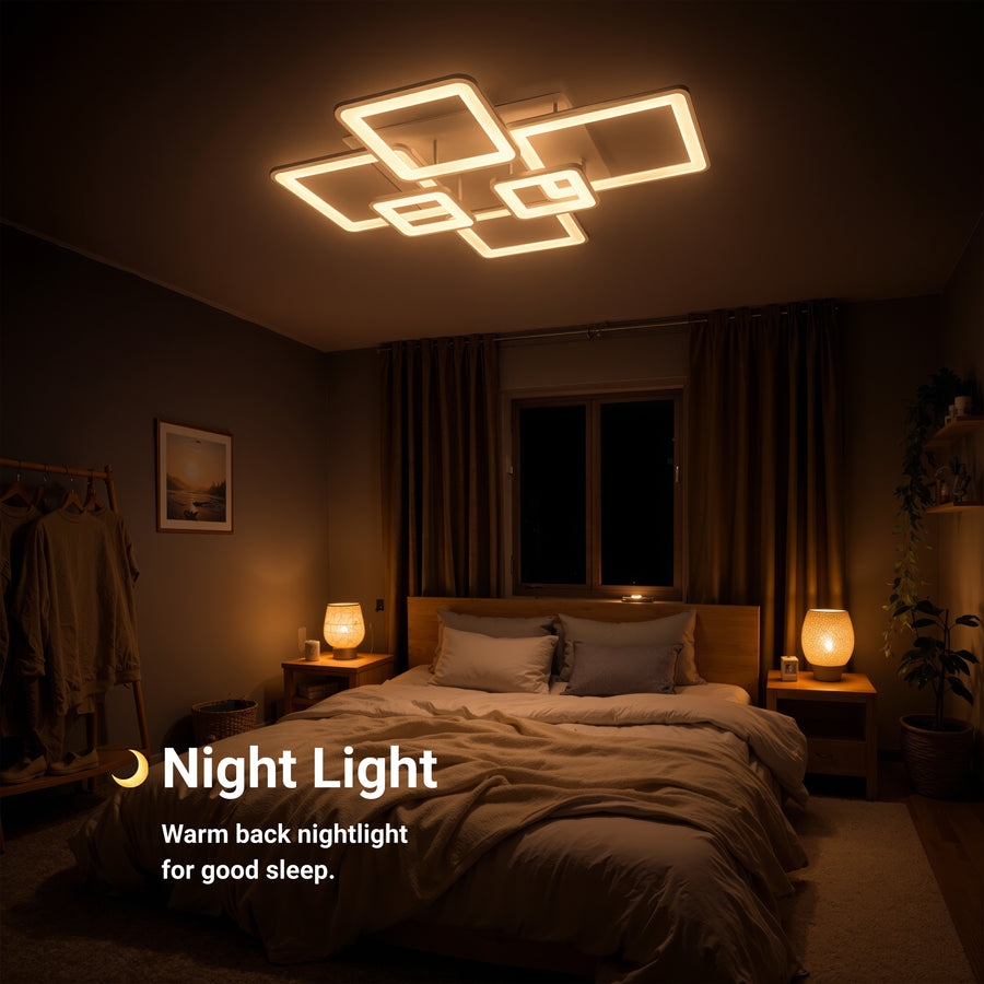 LED lustr s dálkovým ovládáním ELLA 119W, 6 čtverců, studené/teplé/neutrální světlo, stmívatelné, bílý LED lustr s dálkovým ovládáním Výchozí název Alessandro Design