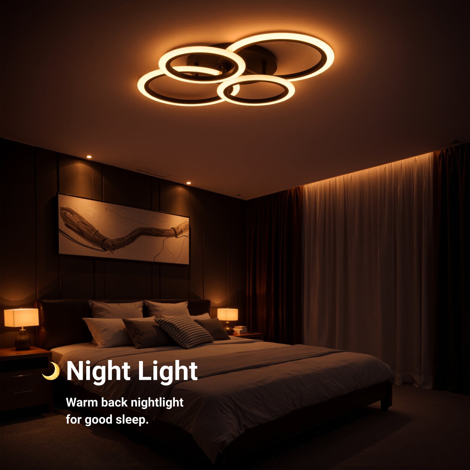 LED lustr s dálkovým ovládáním BETTY 43W, 4 kruhy, studené/teplé/neutrální světlo, stmívatelné, černé LED lustry s dálkovým ovládáním Výchozí název Alessandro Design