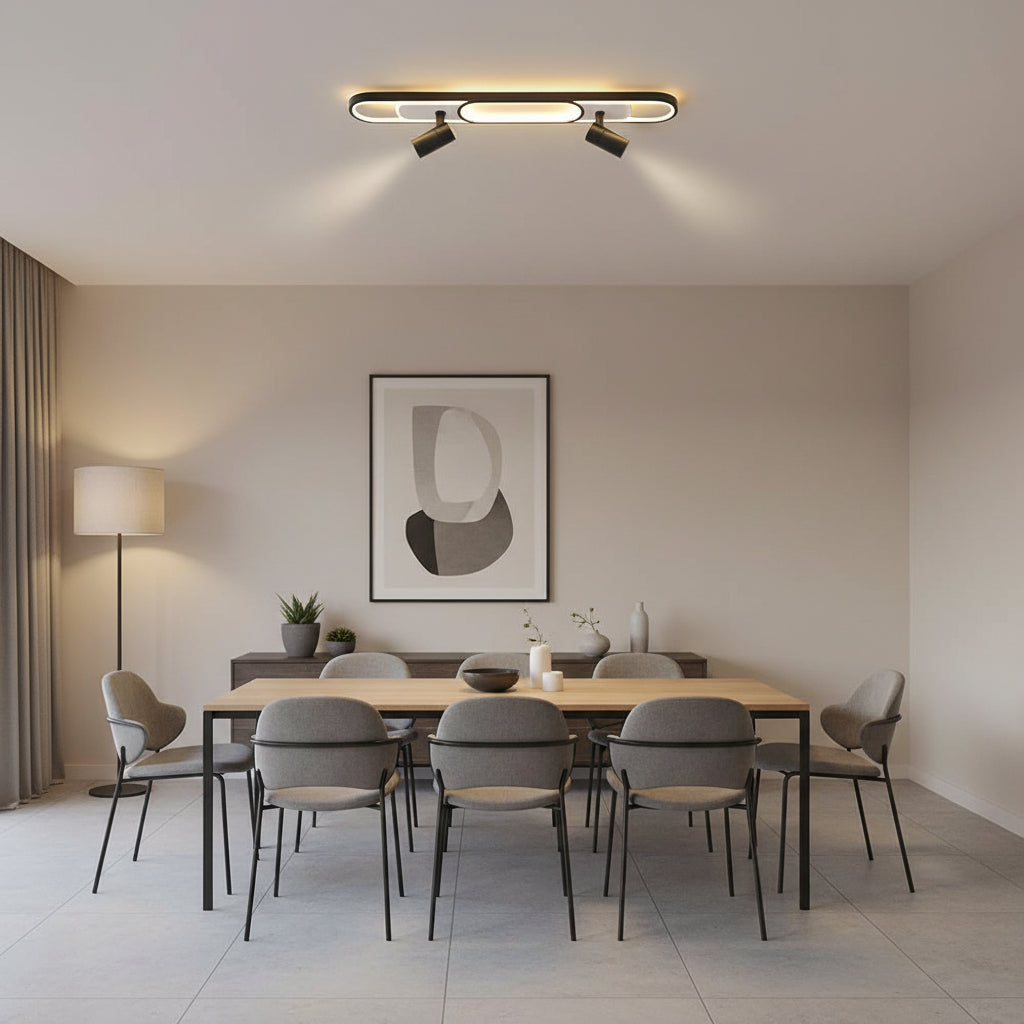 LED lustr s nastavitelným projektorem FISSO Camilla 70W, studené/teplé/neutrální světlo, černé LED lustry Výchozí název Alessandro Design