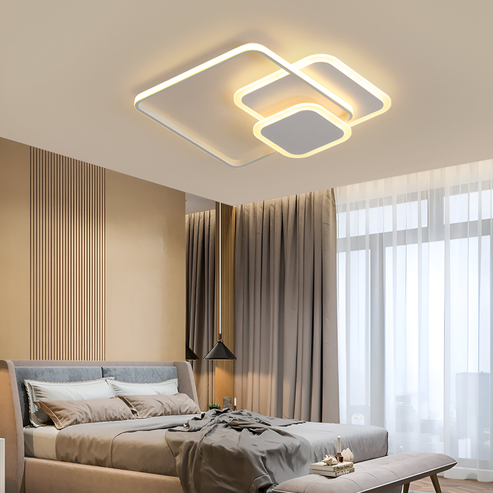 LED lustr s dálkovým ovládáním ANEMONA 75W, 3 čtverce, studené/teplé/neutrální světlo, stmívatelné, bílý LED lustr s dálkovým ovládáním Výchozí název Alessandro Design