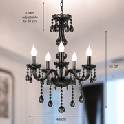 Křišťálový lustr ALNWICK Eleganza, 5xE14, Průměr 48cm, Černý, Nastavitelná výška Klasické lustry Výchozí název Alessandro Design