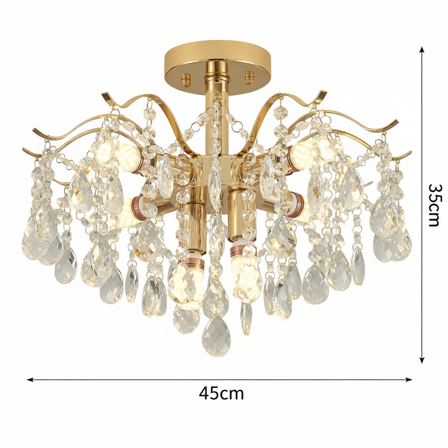 Candelabru Cristal Fiamma, 6x E14, Diametru 45cm, Auriu, Metal si Cristal Candelabre Cristal Default Title Alessandro Design
