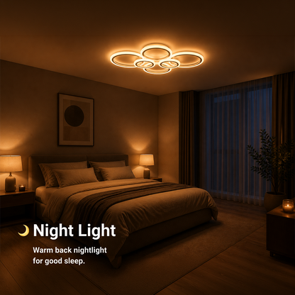 LED lustr s dálkovým ovládáním BETTY 82W, 6 kruhů, studené/teplé/neutrální světlo, stmívatelné, bílý LED lustr s dálkovým ovládáním Výchozí název Alessandro Design