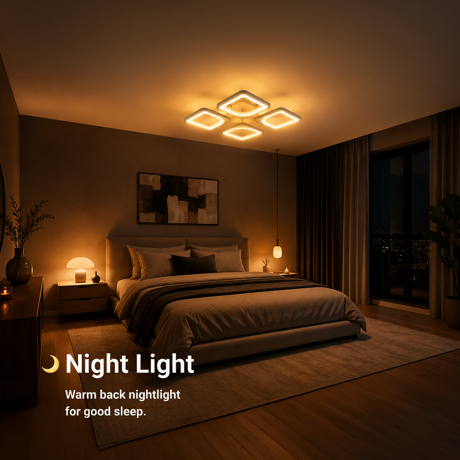 LED lustr s dálkovým ovládáním ZOE 53W, 4 čtverce, studené/teplé/neutrální světlo, stmívatelné, bílý LED lustr s dálkovým ovládáním Výchozí název Alessandro Design