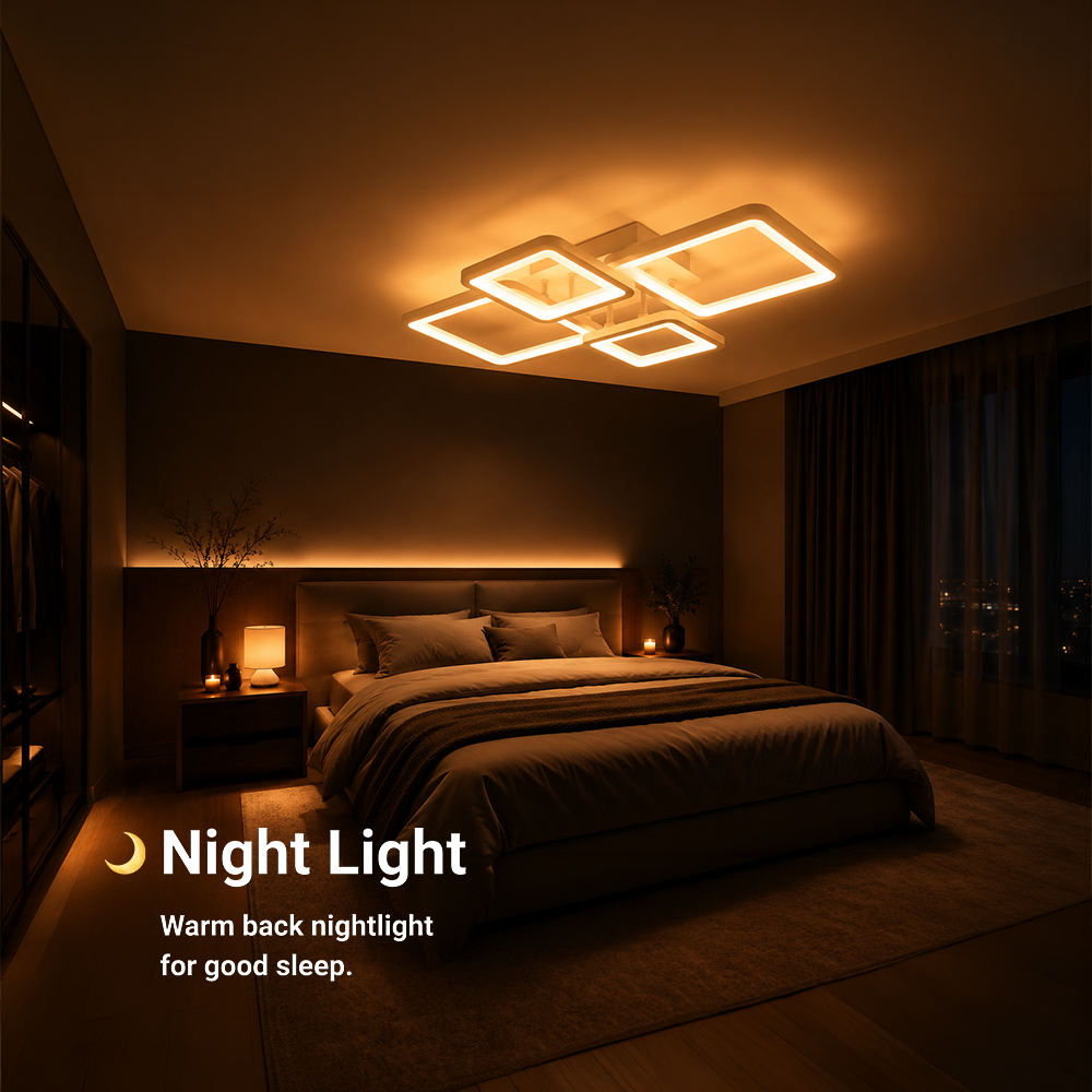 LED lustr s dálkovým ovládáním ELLA 67W, 4 čtverce, studené/teplé/neutrální světlo, stmívatelné, bílý LED lustr s dálkovým ovládáním Výchozí název Alessandro Design