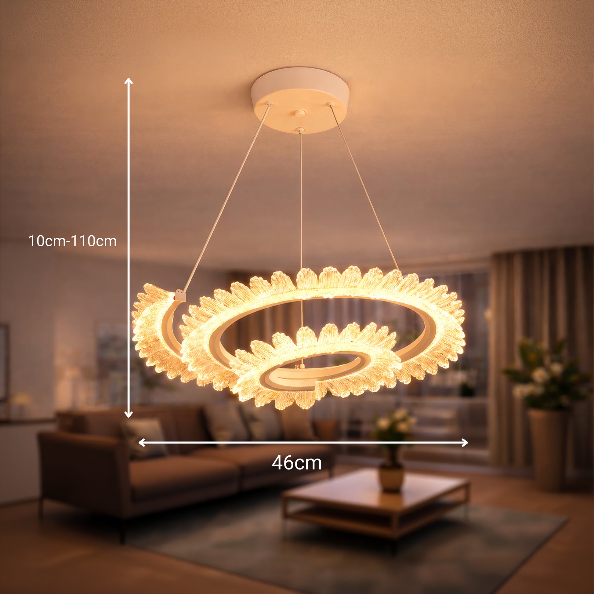 LED lustr s dálkovým ovládáním LT188WH, krystal a kov, 40W, stmívatelný, nastavitelná výška, studené/teplé/neutrální světlo, luxusní osvětlení LED lustry s dálkovým ovládáním Výchozí název Alessandro Design