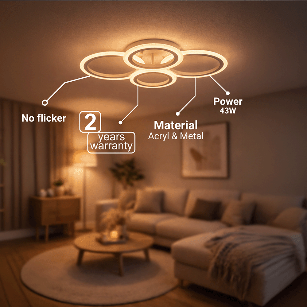 LED lustr s dálkovým ovládáním BETTY 43W, 4 kruhy, studené/teplé/neutrální světlo, stmívatelné, bílý LED lustr s dálkovým ovládáním Výchozí název Alessandro Design