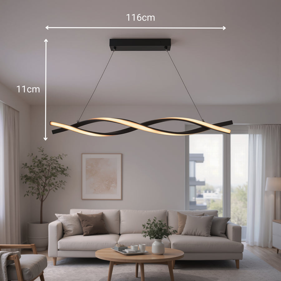Závěsný LED lustr s dálkovým ovládáním, FLUX, 27W, 116cm, studené/teplé/neutrální světlo 3000K/4000K/6000K, stmívatelný, černý, nastavitelná výška, kovové a silikonové moderní lustry Výchozí název Design Alessandro