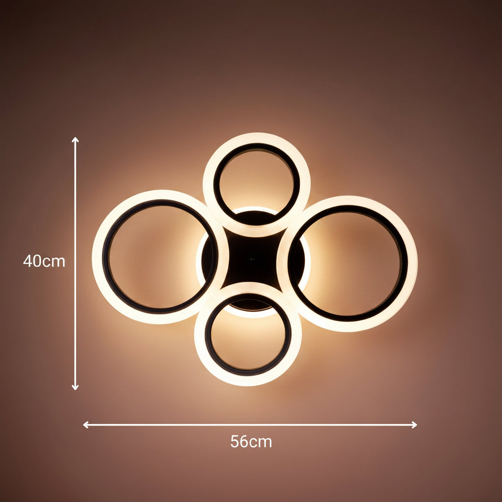 LED lustr s dálkovým ovládáním BETTY 41W, 4 kruhy, studené/teplé/neutrální/RGB světlo, stmívatelné, černé LED lustry s dálkovým ovládáním Výchozí název Alessandro Design