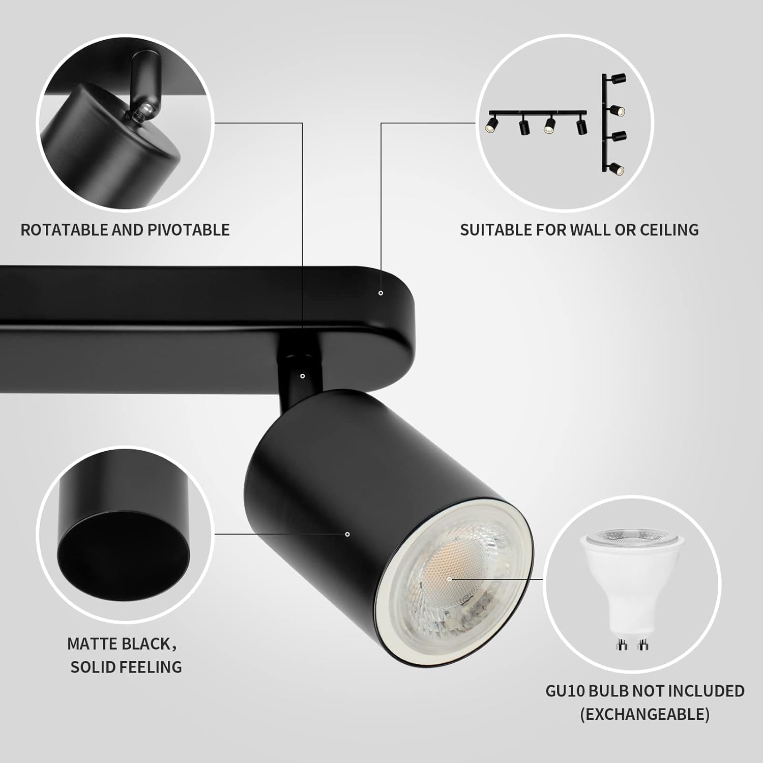 Lustra Clasica Moderna, Joom cu Proiector Liniar, 4XGU10, Metal, Negru, Becuri Neincluse Lustre LED Default Title Alessandro Design