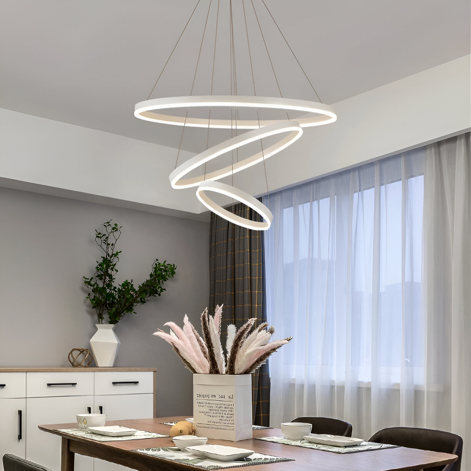 Závěsný LED lustr s dálkovým ovládáním SERENA 85W, 60cm, 3 kruhy, studené/teplé/neutrální světlo, stmívatelný, bílý, výškově nastavitelný LED lustr s dálkovým ovládáním Výchozí název Alessandro Design
