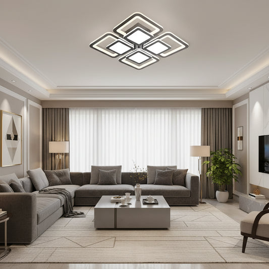 LED lustr s dálkovým ovládáním SUSAN 96W, 4 čtverce, studené/teplé/neutrální světlo, stmívatelné, černé LED lustry s dálkovým ovládáním Výchozí název Alessandro Design