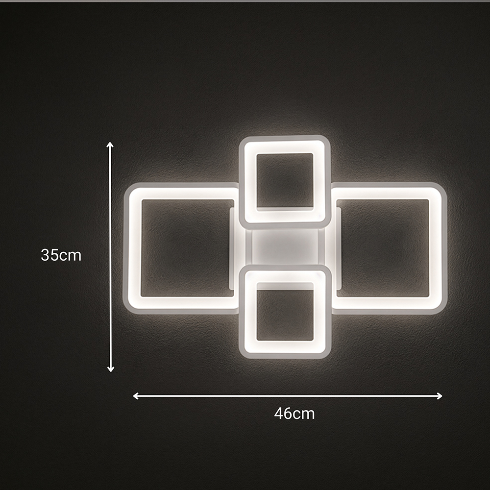 LED lustr s dálkovým ovládáním ELLA 67W, 4 čtverce, studené/teplé/neutrální světlo, stmívatelné, bílý LED lustr s dálkovým ovládáním Výchozí název Alessandro Design