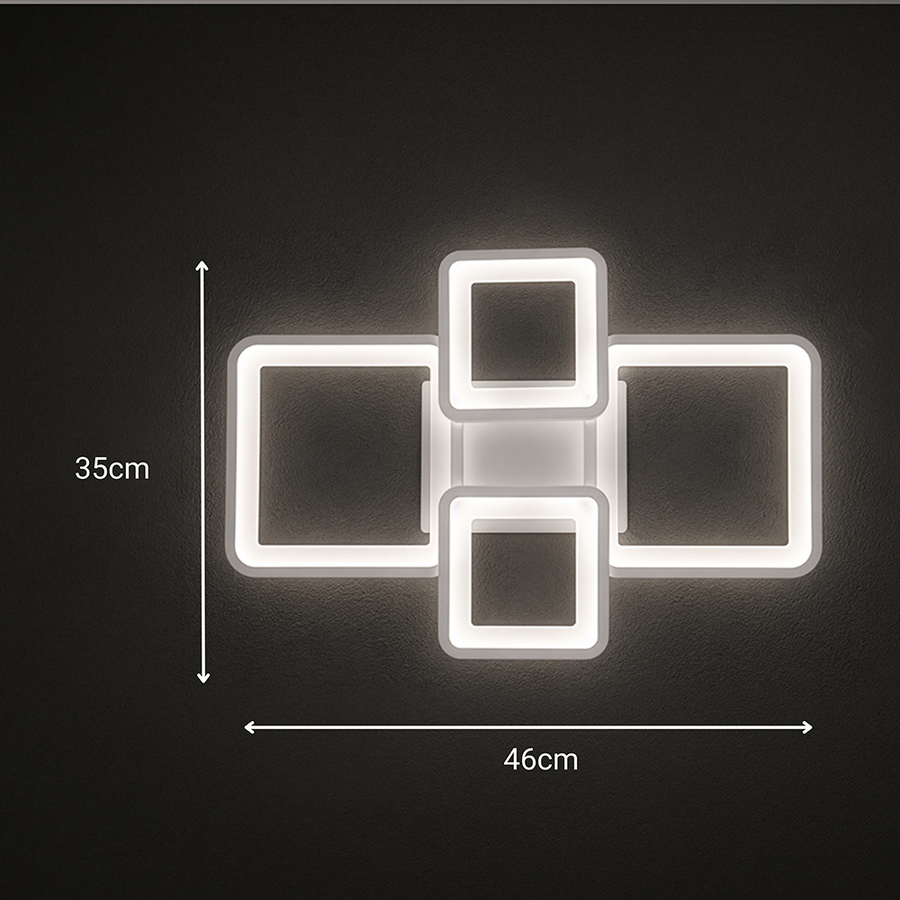 LED lustr s dálkovým ovládáním ELLA 67W, 4 čtverce, studené/teplé/neutrální světlo, stmívatelné, bílý LED lustr s dálkovým ovládáním Výchozí název Alessandro Design