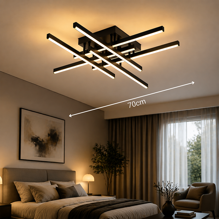 LED lustr s dálkovým ovládáním LINEX, 81W, 6 prvků, lineární, studené/teplé/neutrální světlo, stmívatelné, černé LED lustry s dálkovým ovládáním Výchozí název Alessandro Design