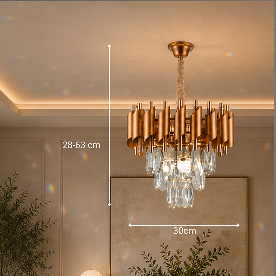 Křišťálový lustr VERSAILLES Petito 3xE14, průměr 30 cm, zlatý, nastavitelná výška, kov a křišťálové křišťálové lustry Výchozí název Alessandro Design