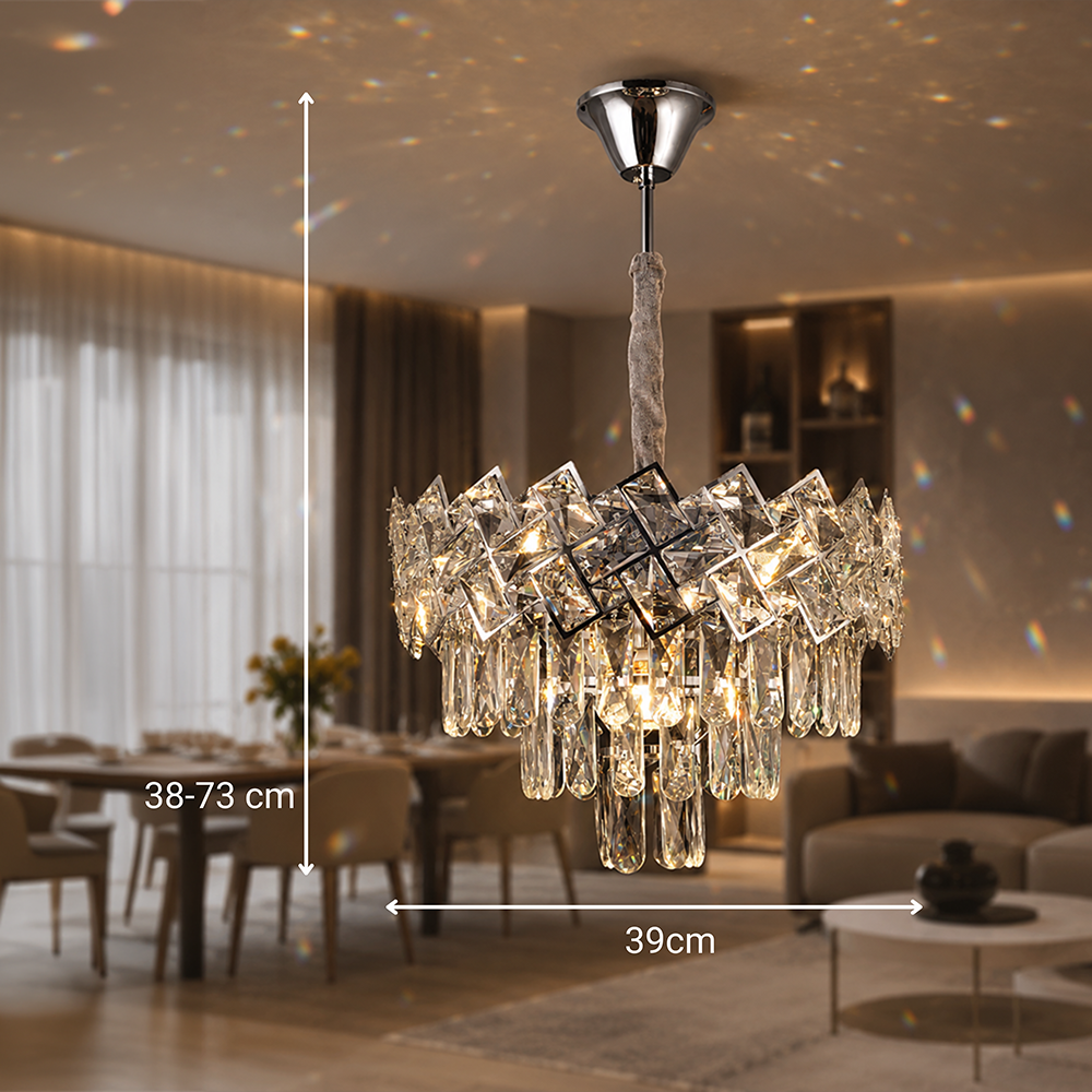 Křišťálový lustr WINDSOR Nobile 5xE14, průměr 39 cm, lesklý chrom, nastavitelná výška Křišťálové lustry Výchozí název Alessandro Design
