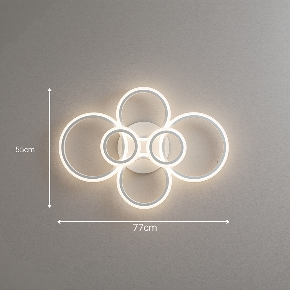 LED lustr s dálkovým ovládáním BETTY 82W, 6 kruhů, studené/teplé/neutrální světlo, stmívatelné, bílý LED lustr s dálkovým ovládáním Výchozí název Alessandro Design